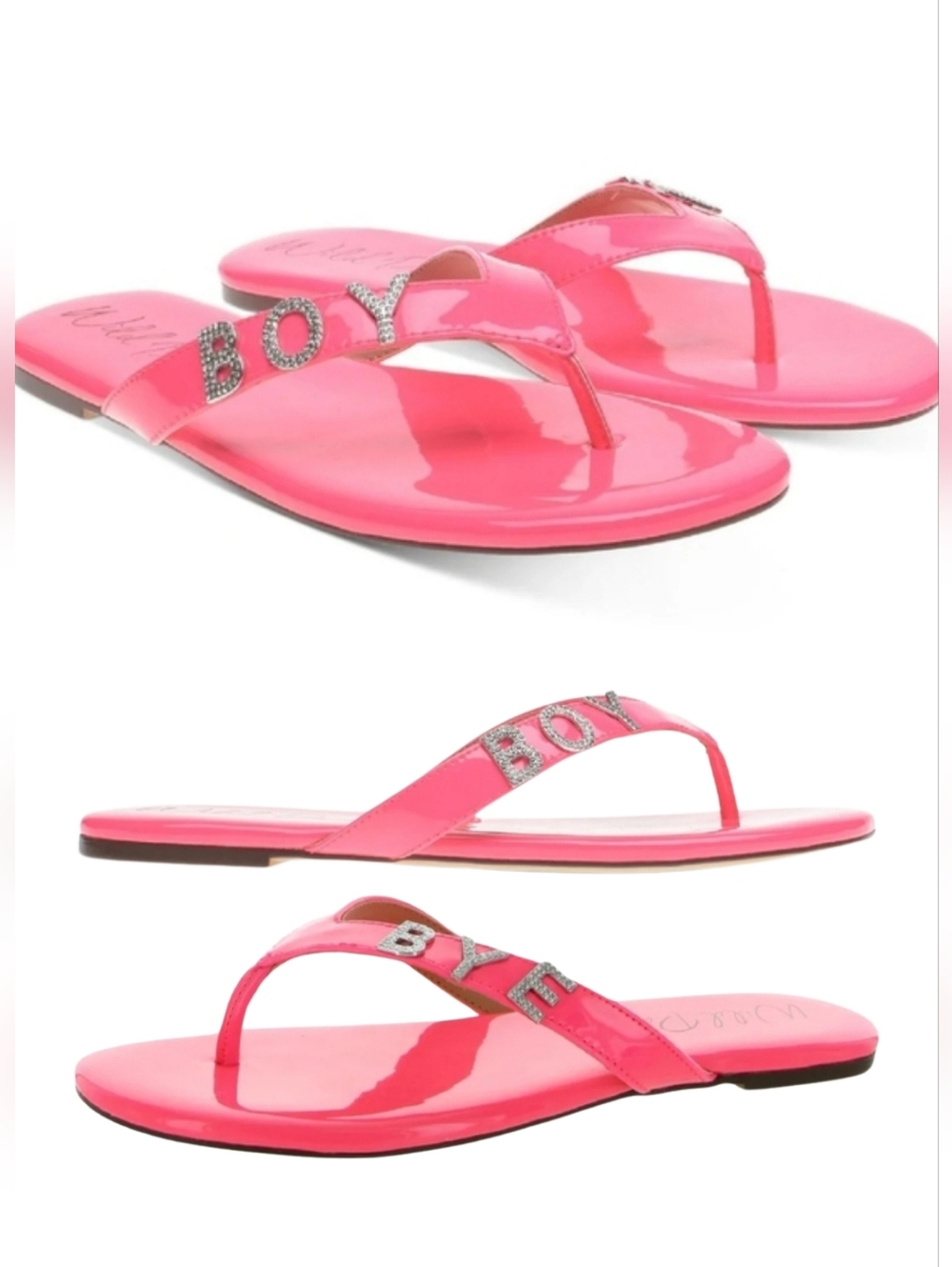 NIB Wild Pair "Boy Bye" Graphic Bright Pink Rhinestone Sandals Size 7.5